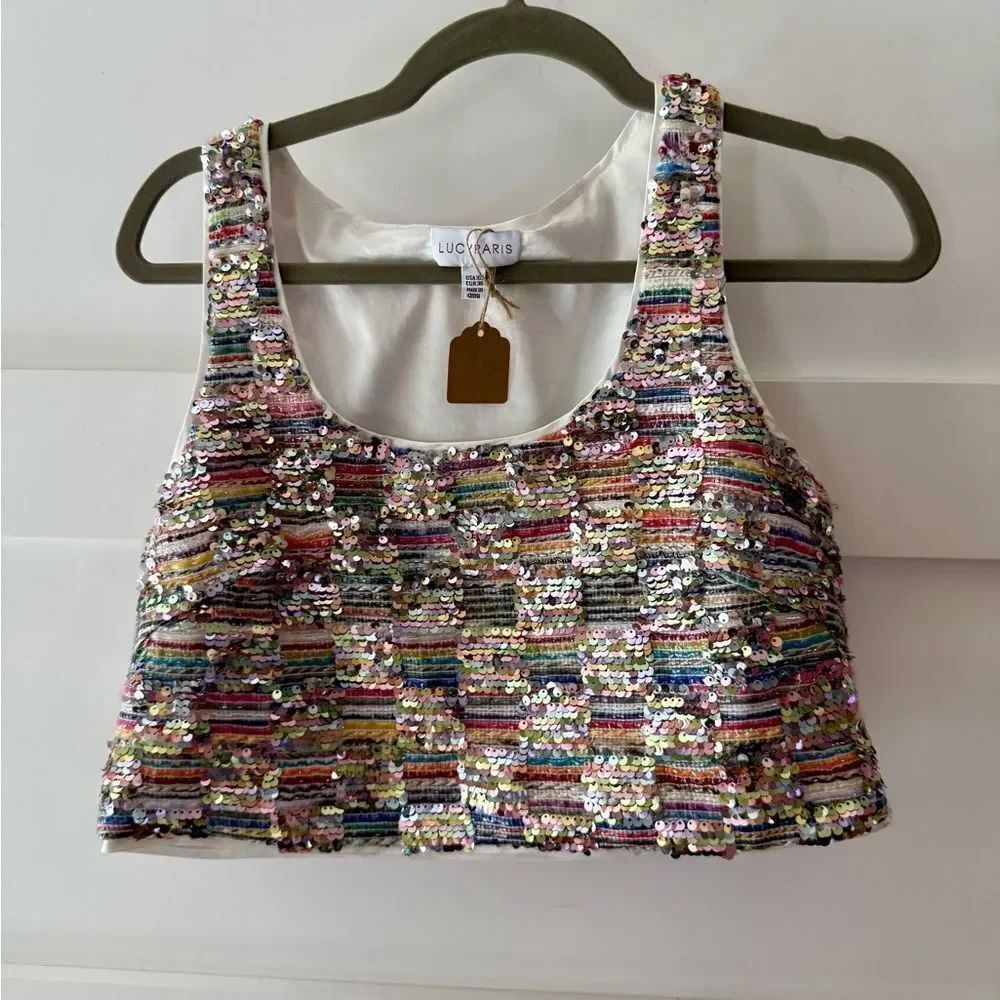 Lucy Paris Sequin Multicolor Crop Top